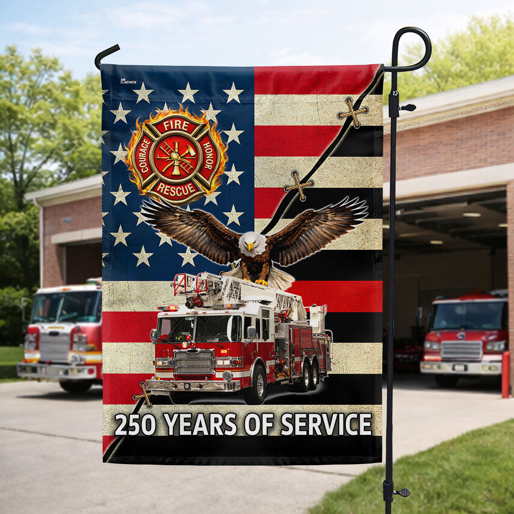 Firefighter Flag, 250 Years of Service Fire Truck Firefighter US Flag