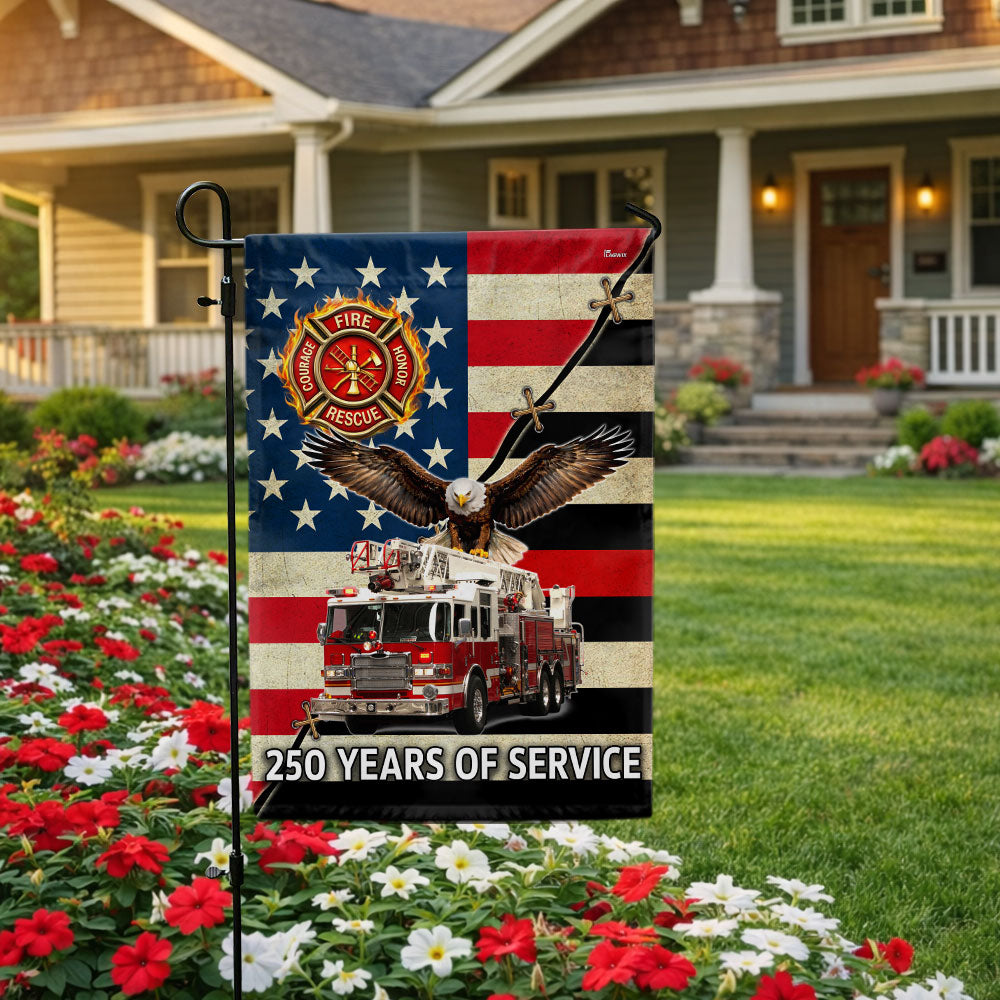 Firefighter Flag, 250 Years of Service Fire Truck Firefighter US Flag