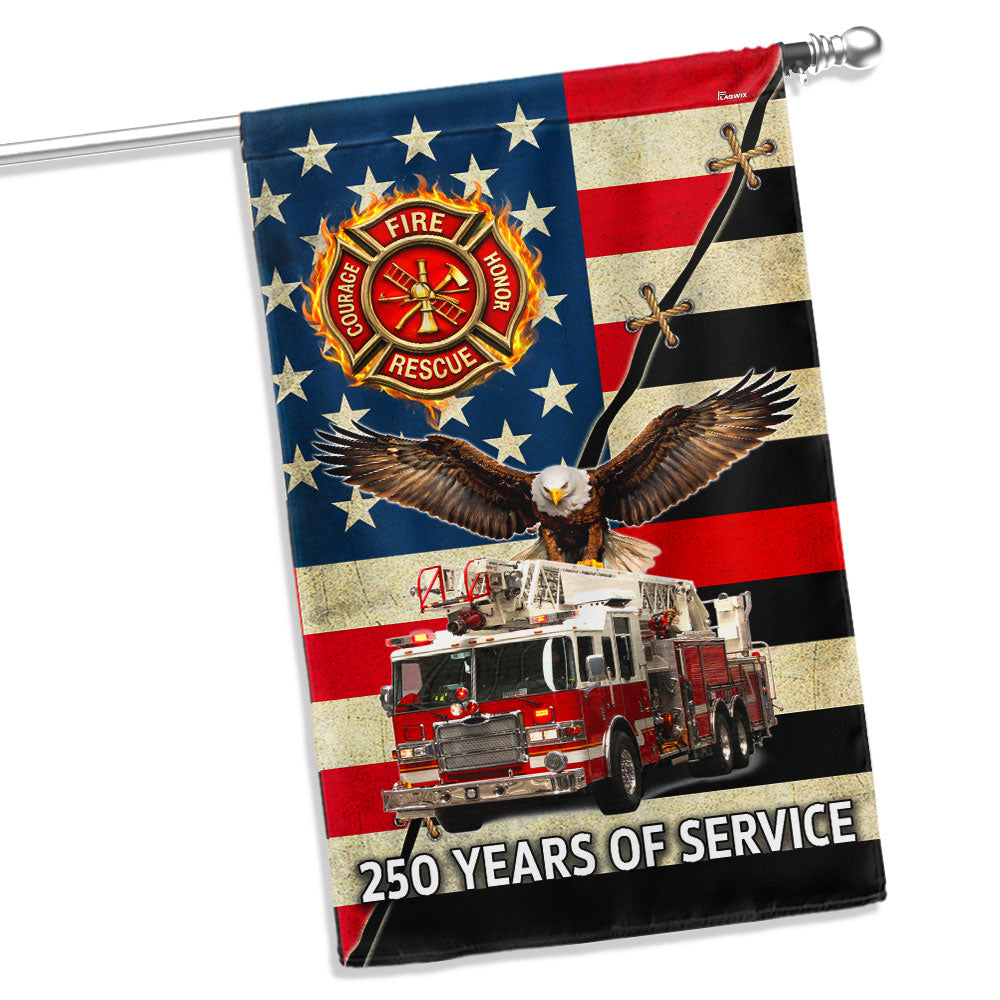 Firefighter Flag, 250 Years of Service Fire Truck Firefighter US Flag