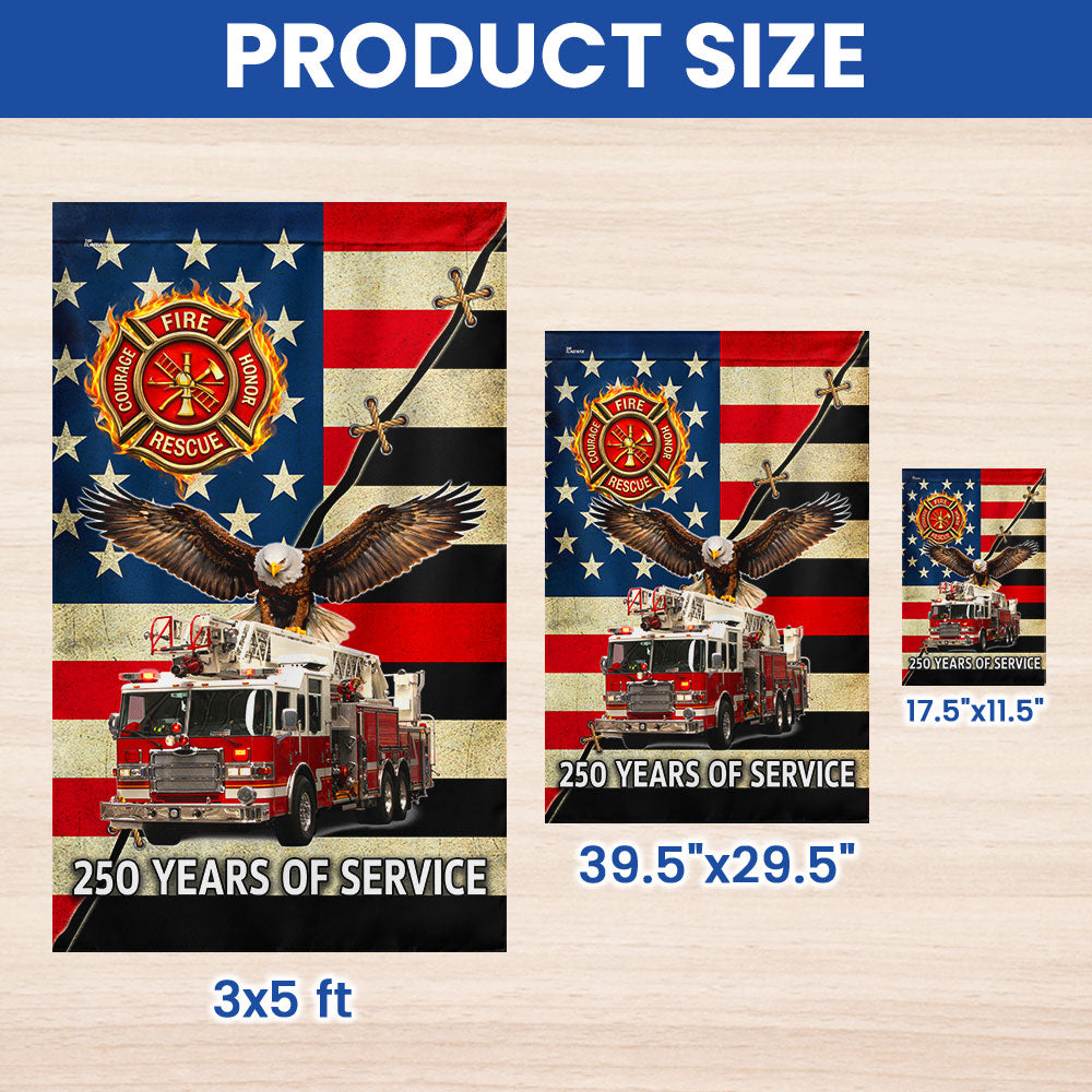 Firefighter Flag, 250 Years of Service Fire Truck Firefighter US Flag