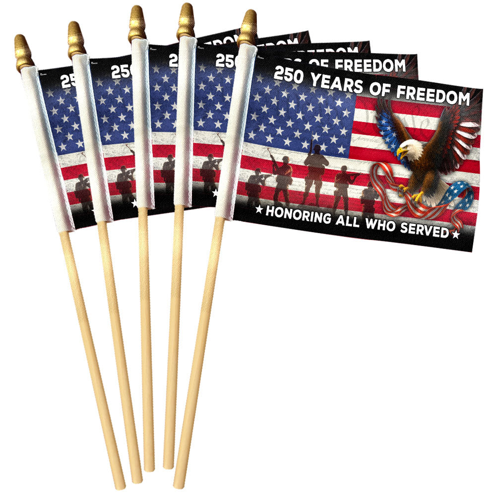 Memorial Day Flag, 250 Years of Freedom Eagle Veterans Handheld US Flag