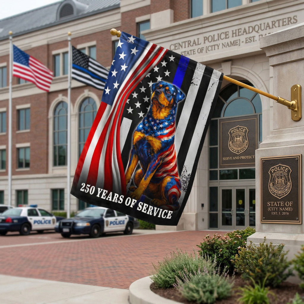 Dog American Flag, 250 Years of Service Rottweiler Thin Blue Line US Flag