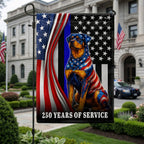 Dog American Flag, 250 Years of Service Rottweiler Thin Blue Line US Flag