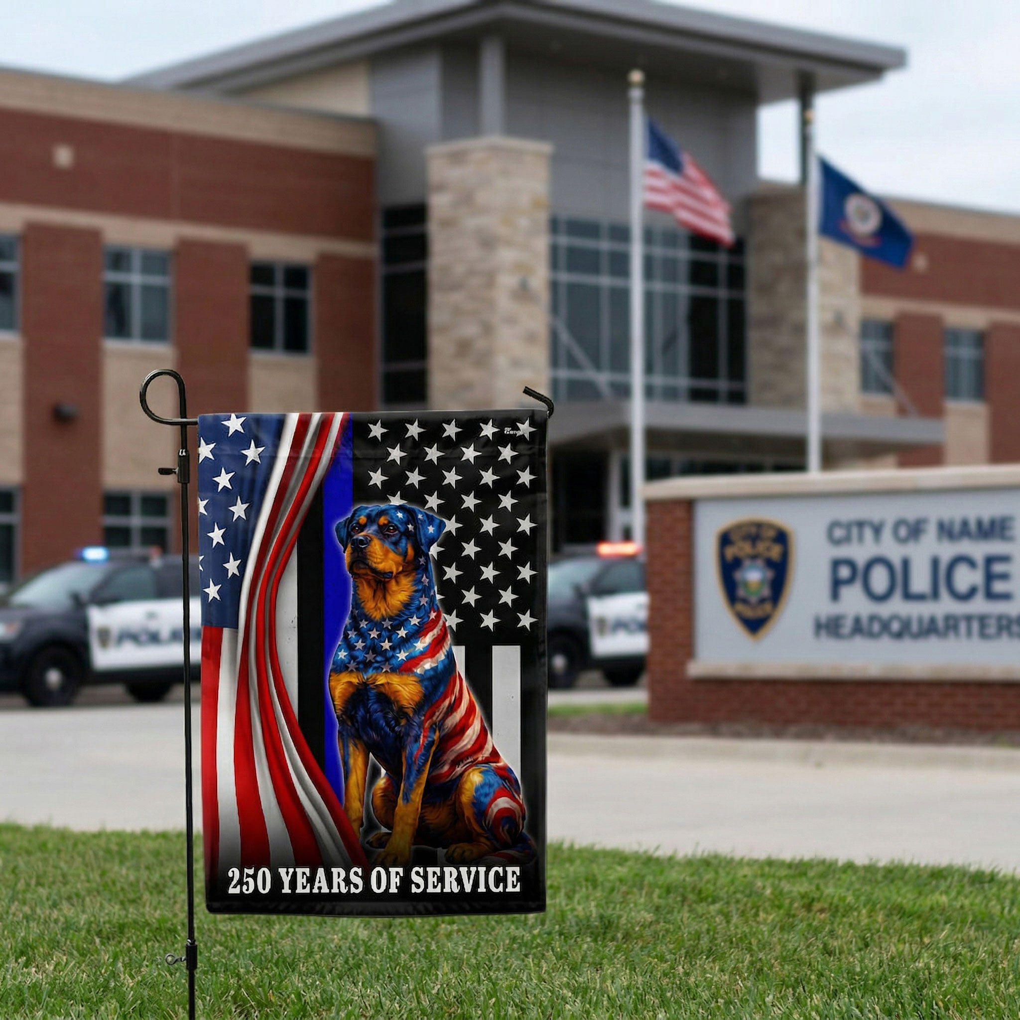Dog American Flag, 250 Years of Service Rottweiler Thin Blue Line US Flag