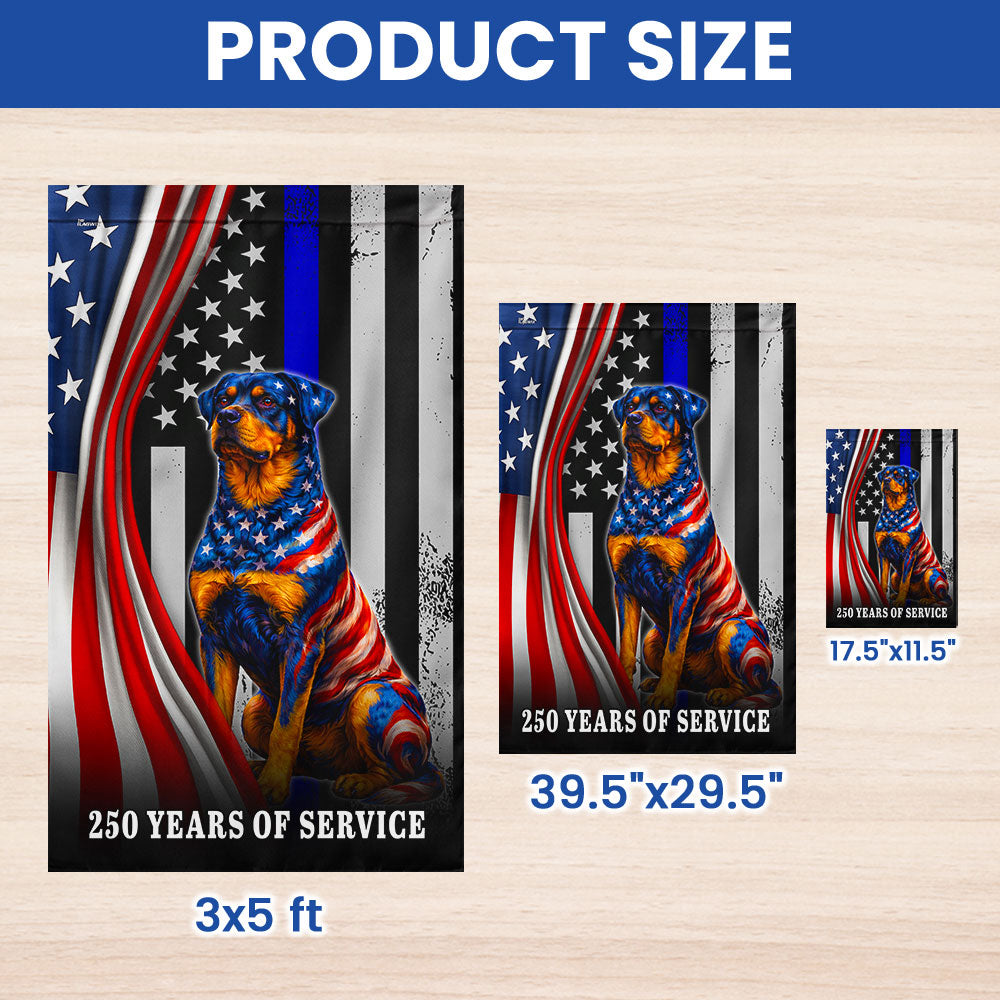 Dog American Flag, 250 Years of Service Rottweiler Thin Blue Line US Flag