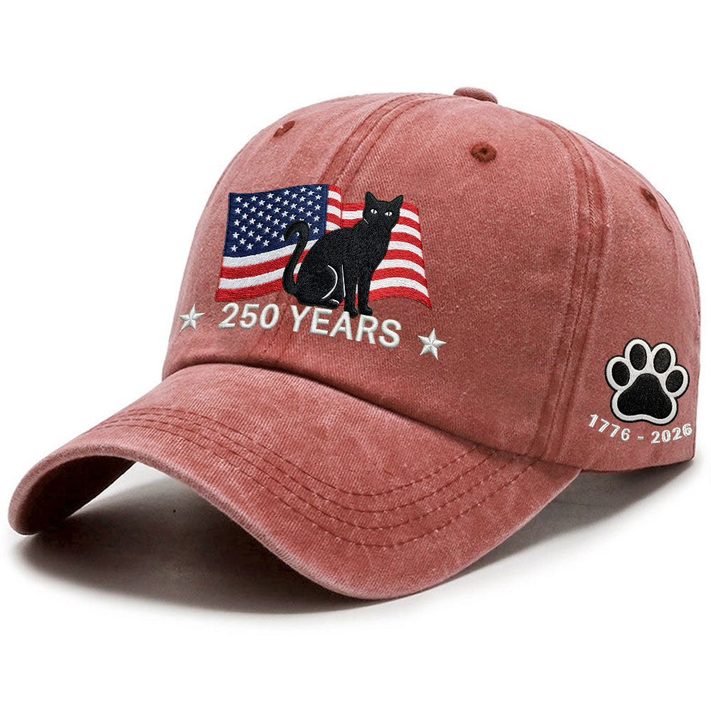 250th Anniversary Black Cat Washed Cap with Embroidered American Flag