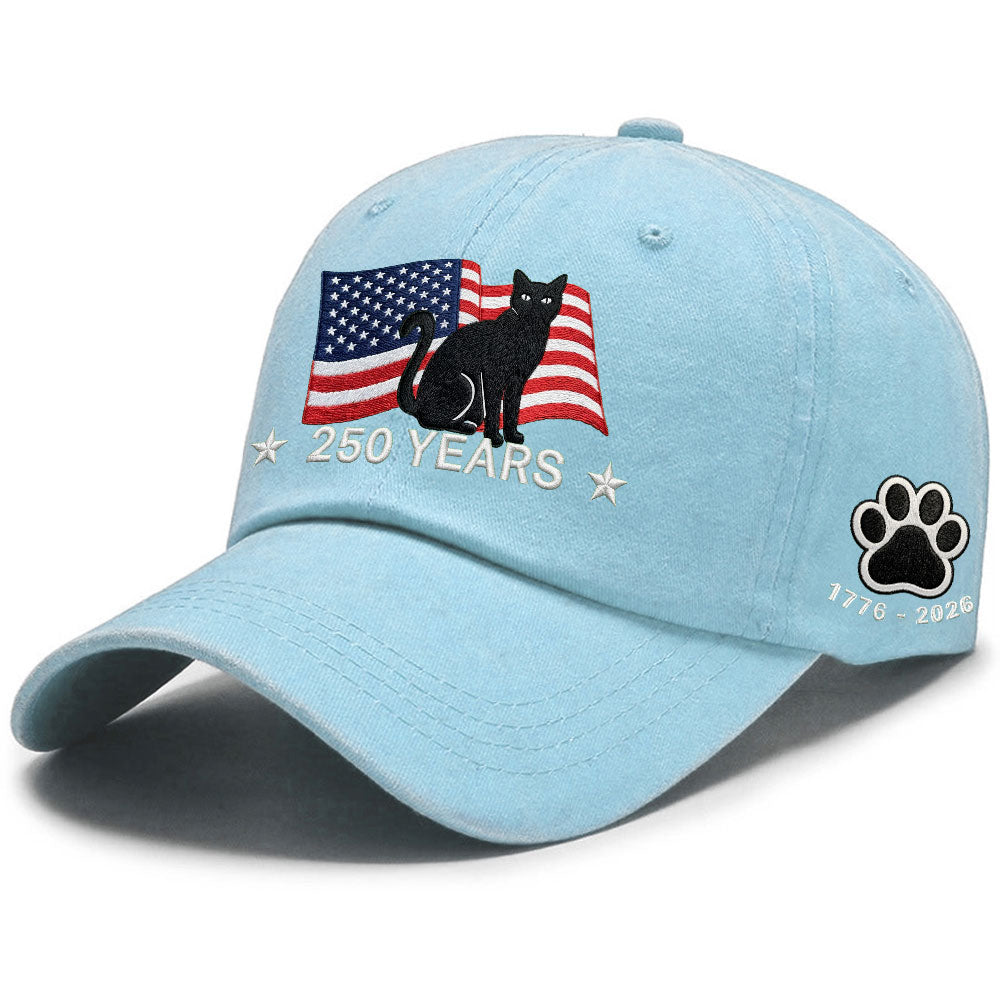 250th Anniversary Black Cat Washed Cap with Embroidered American Flag