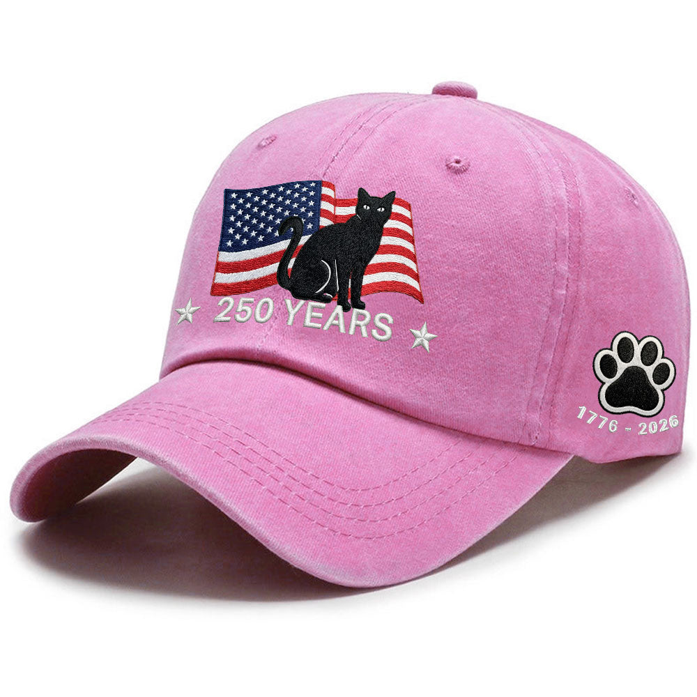 250th Anniversary Black Cat Washed Cap with Embroidered American Flag