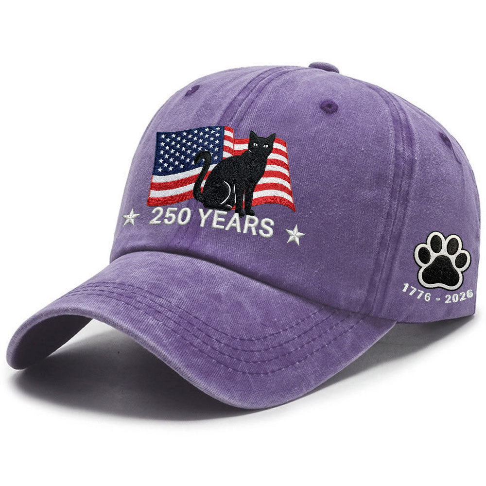 250th Anniversary Black Cat Washed Cap with Embroidered American Flag