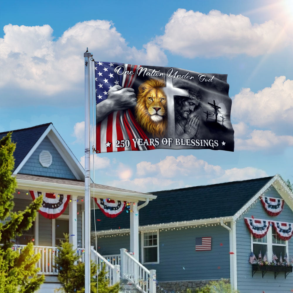 One Nation Under God 250 Years of Blessings Lion Jesus God Grommet Flag