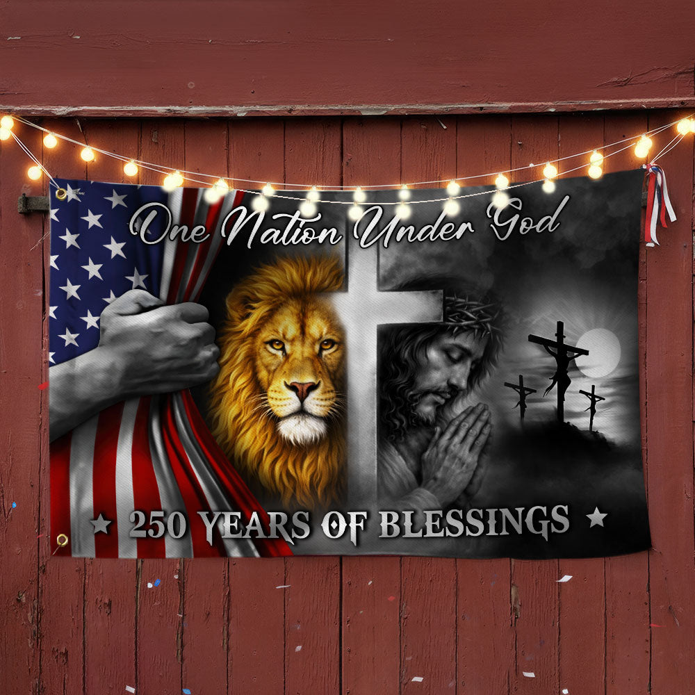 One Nation Under God 250 Years of Blessings Lion Jesus God Grommet Flag
