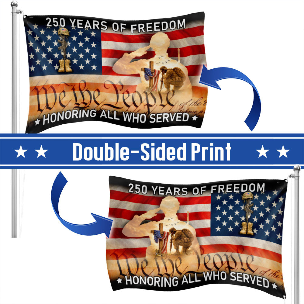 Memorial Day Grommet Flag, 250 Years of Freedom Honoring All Who Served Decor