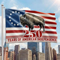Betsy Ross Flag, 250 Years of American Independence Bison Buffalo Grommet Flag