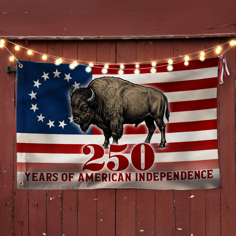 Betsy Ross Flag, 250 Years of American Independence Bison Buffalo Grommet Flag