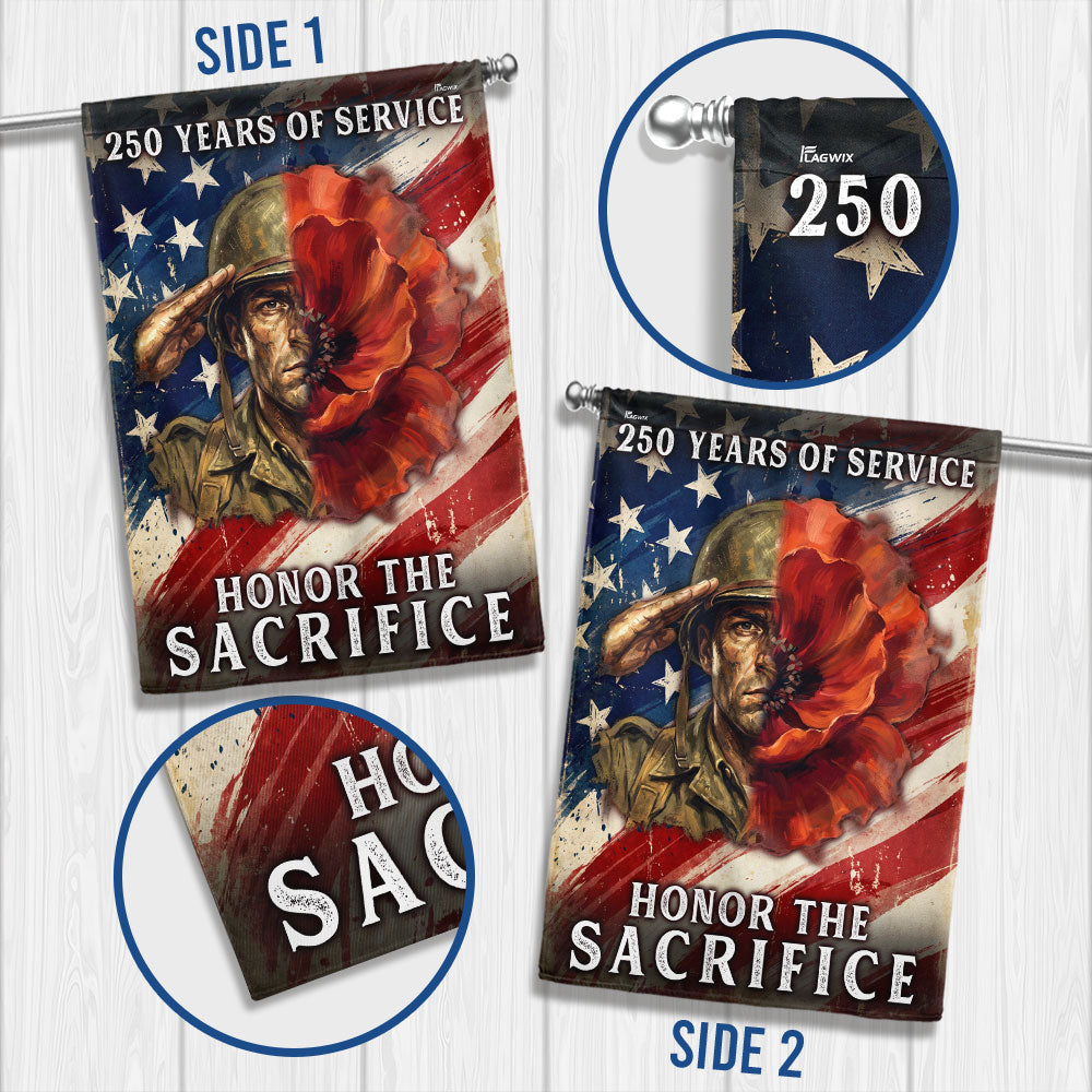 Memorial Day Flag,  250 Years of Service Honor The Sacrifice Poppy US Flag