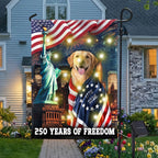 250 Years of Freedom Golden Retriever Wrapped in Glory Solar Led Garden Flag
