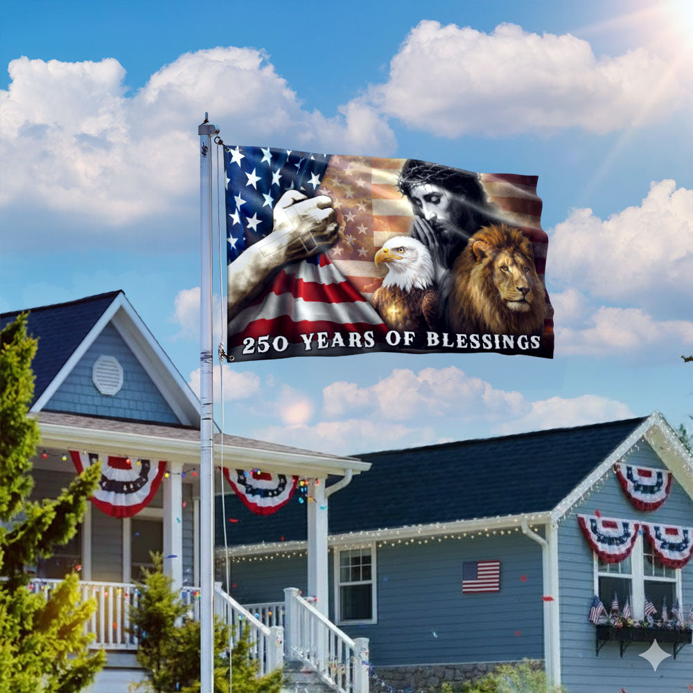 250 Years of Blessings Patriotic Eagle Lion Of Judah Jesus God Grommet Flag