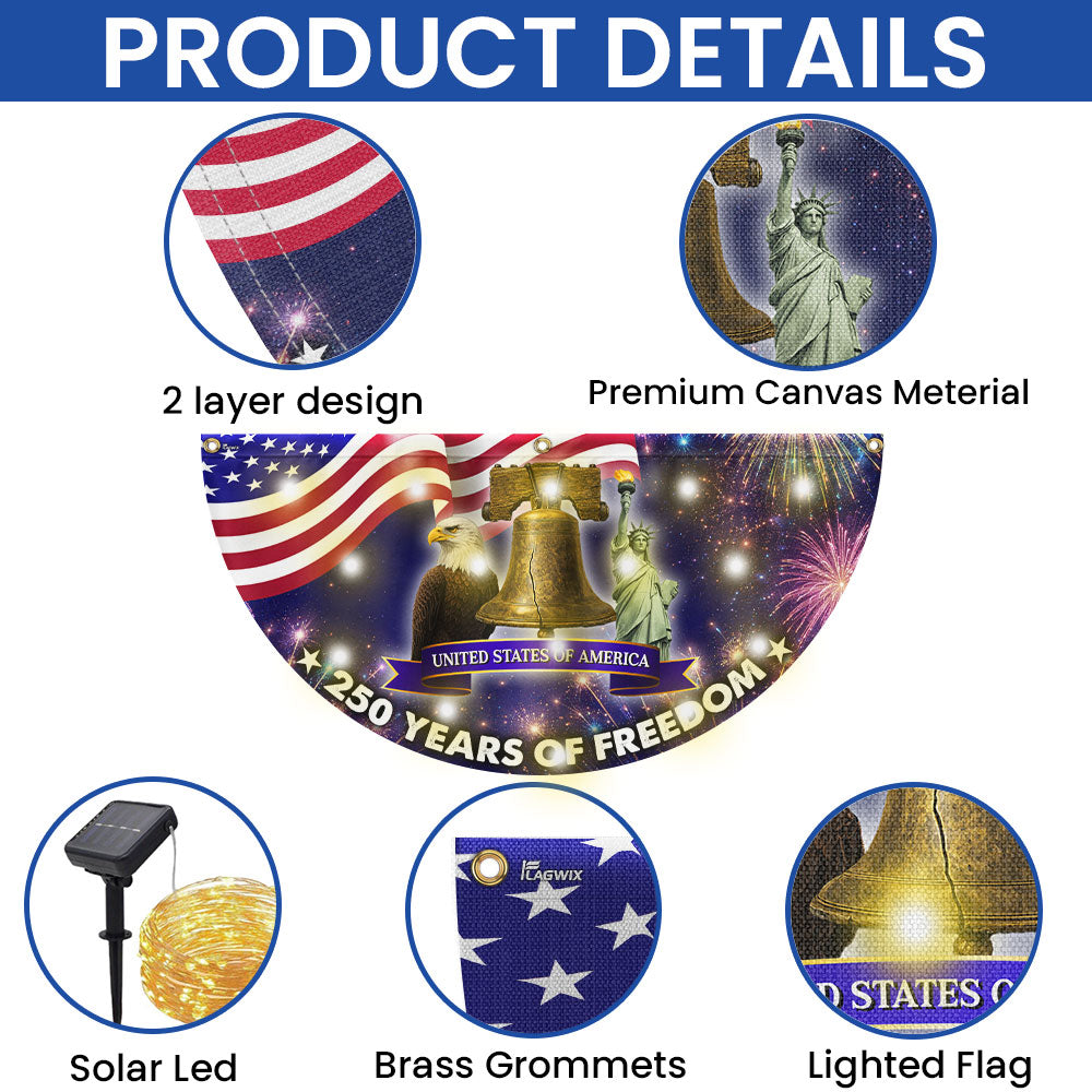 250 Years of Freedom 4th of July Patriotic Liberty Solar Led Fan Flag
