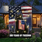 Cat American Flag, 250 Years of Freedom Patriotic Black Cat Solar Led Garden Flag
