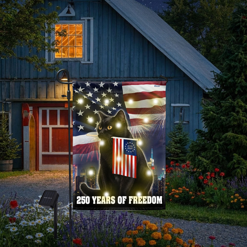 Cat American Flag, 250 Years of Freedom Patriotic Black Cat Solar Led Garden Flag