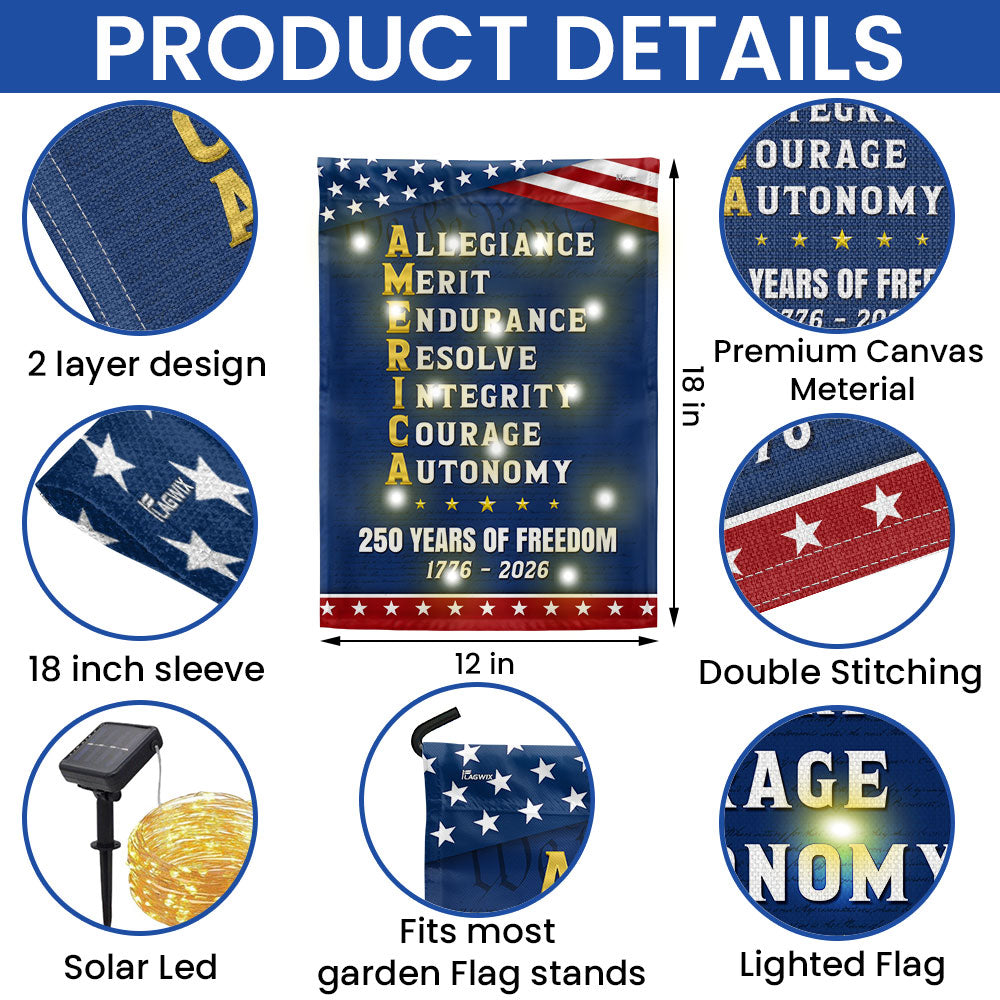250 Years of Freedom American Allegiance Merit Endurance Solar Led Garden Flag