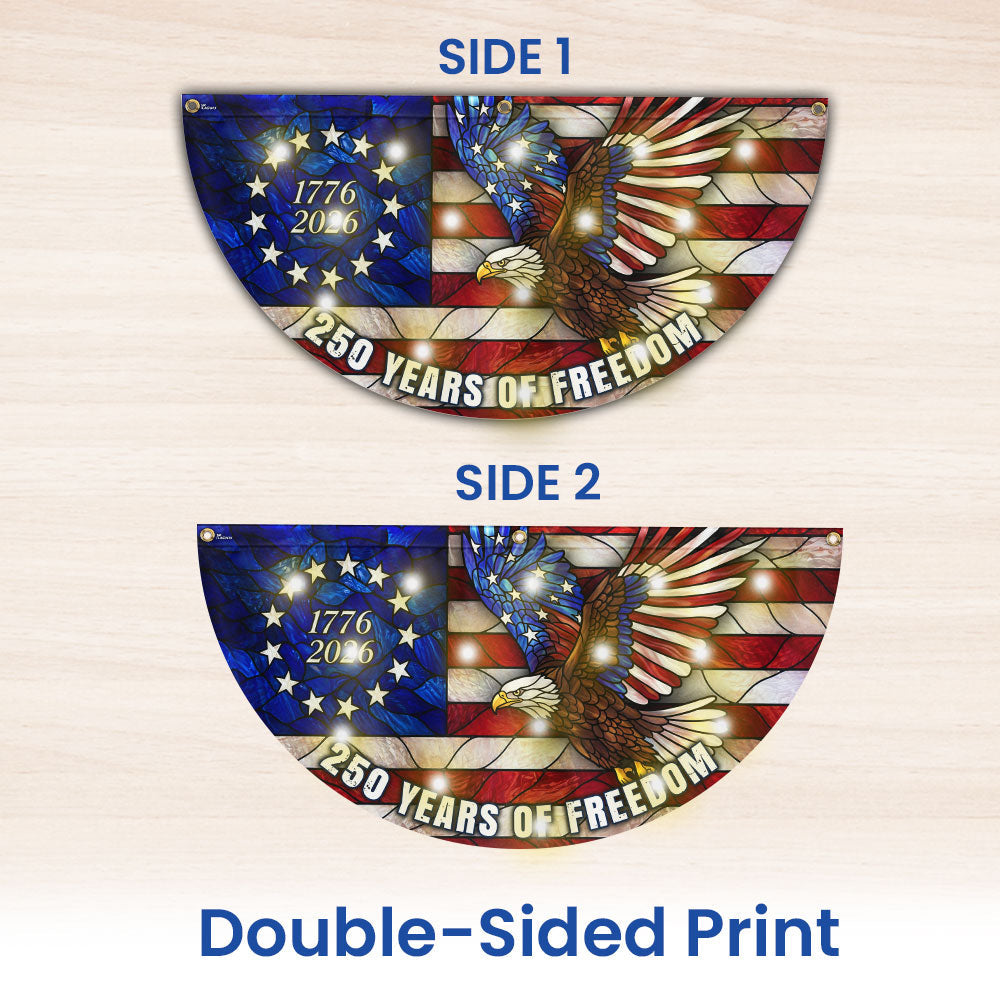 250 Years of Freedom Eagle Betsy Ross Stained Glass Solar Led Fan Flag