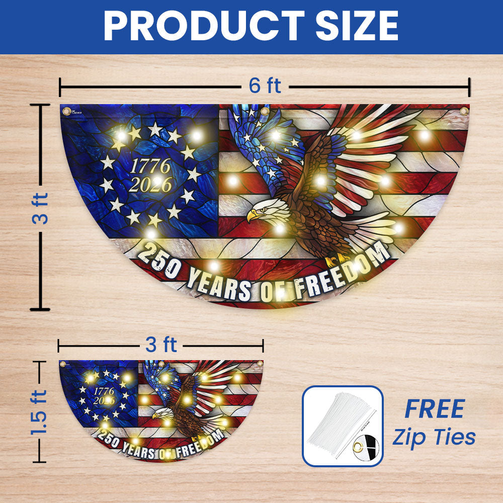 250 Years of Freedom Eagle Betsy Ross Stained Glass Solar Led Fan Flag