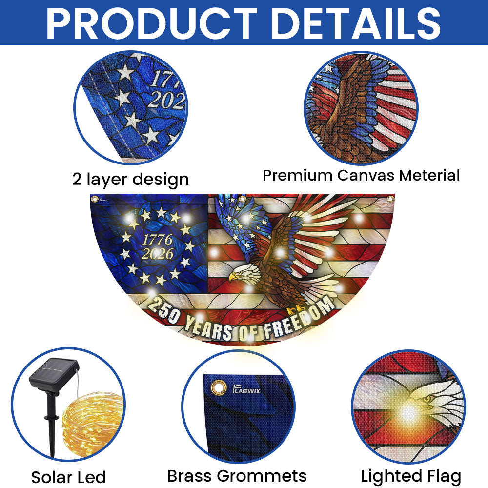 250 Years of Freedom Eagle Betsy Ross Stained Glass Solar Led Fan Flag
