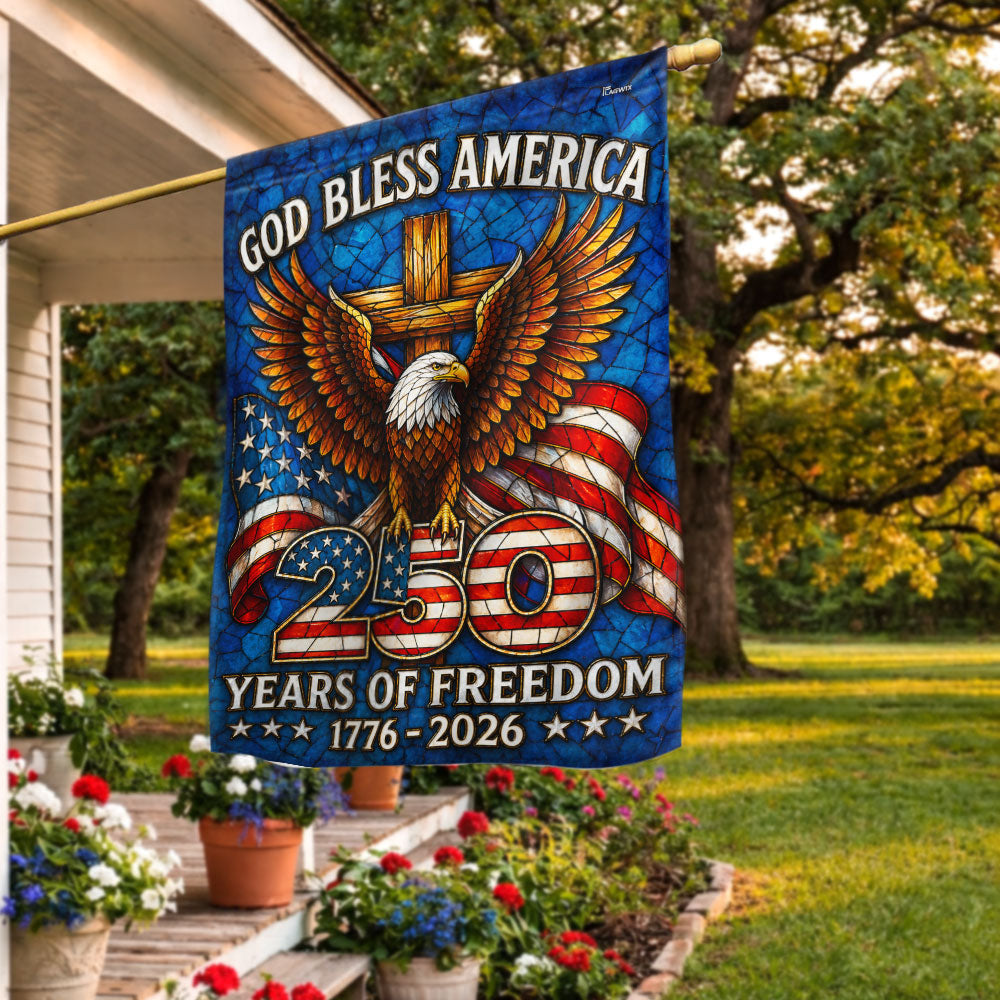 250 Years of Freedom God Bless America Stained Glass US Flag