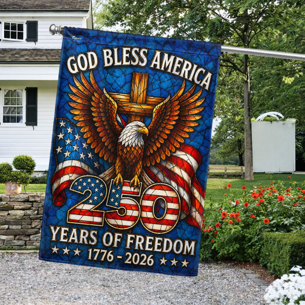 250 Years of Freedom God Bless America Stained Glass US Flag