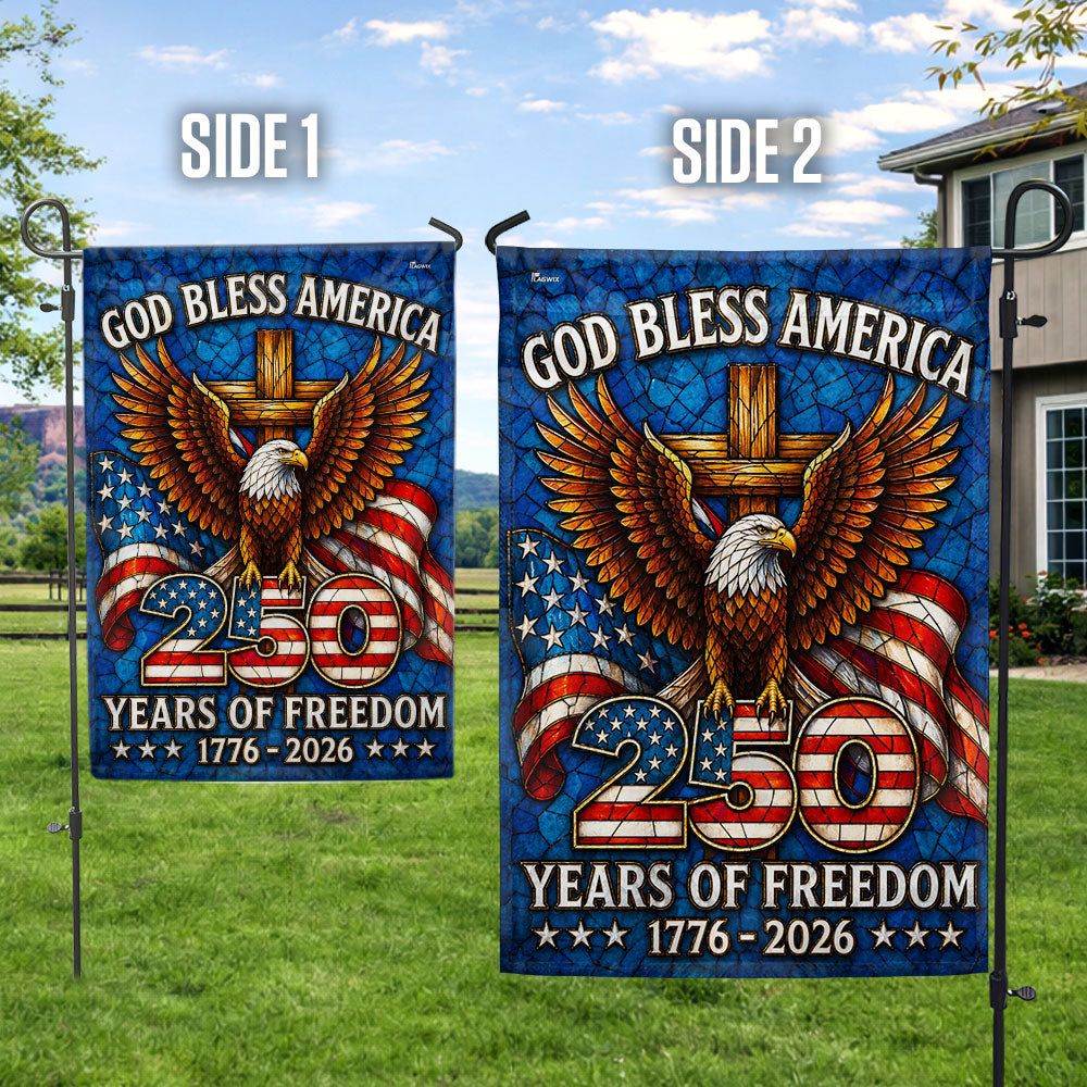 250 Years of Freedom God Bless America Stained Glass US Flag
