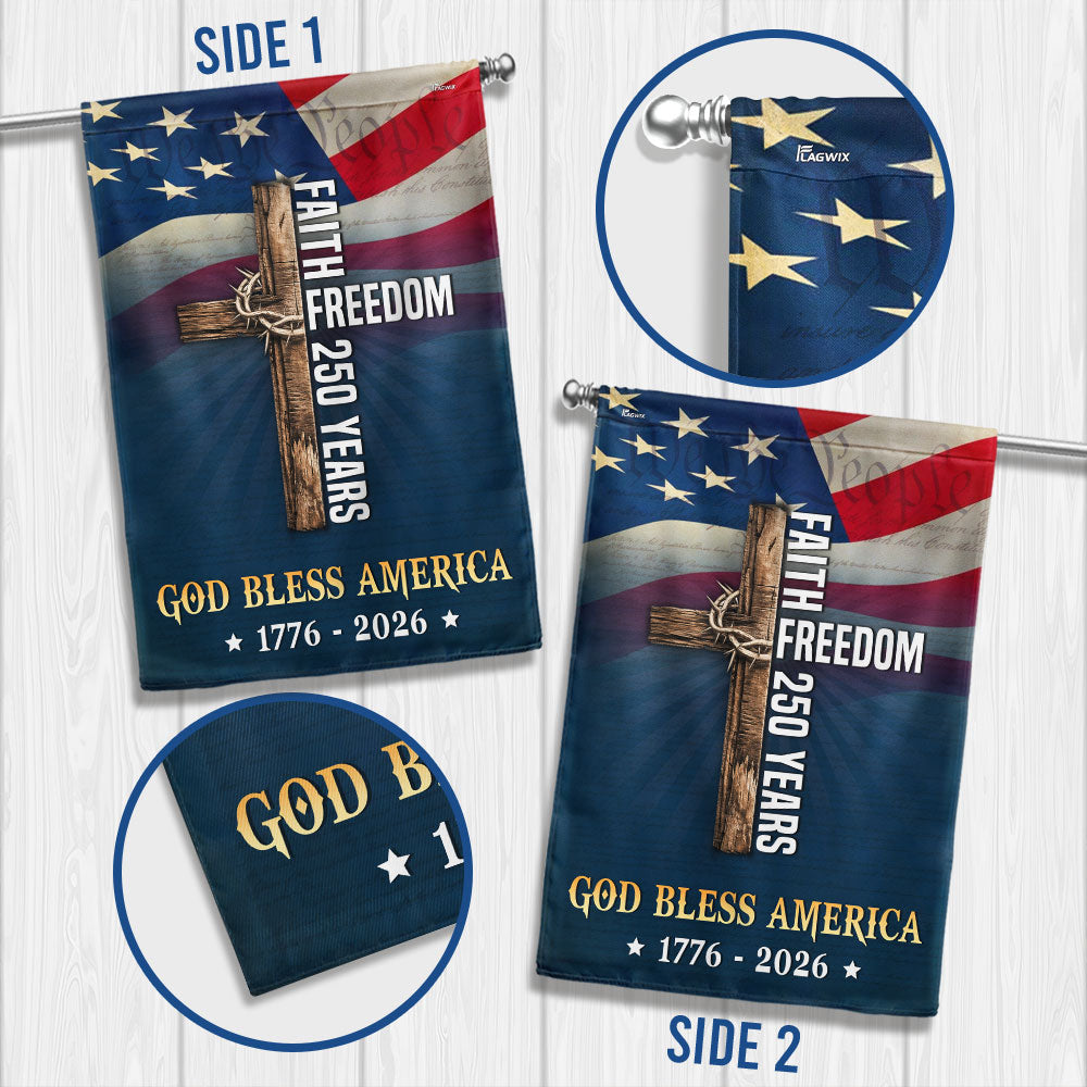 Christian Cross Flag, God Bless America Faith Freedom 250 Years US Flag