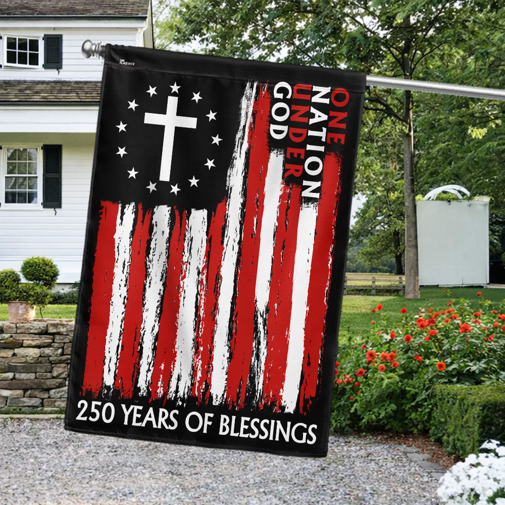 250 Years of Blessings One Nation Under God Christian Cross Vintage US Flag