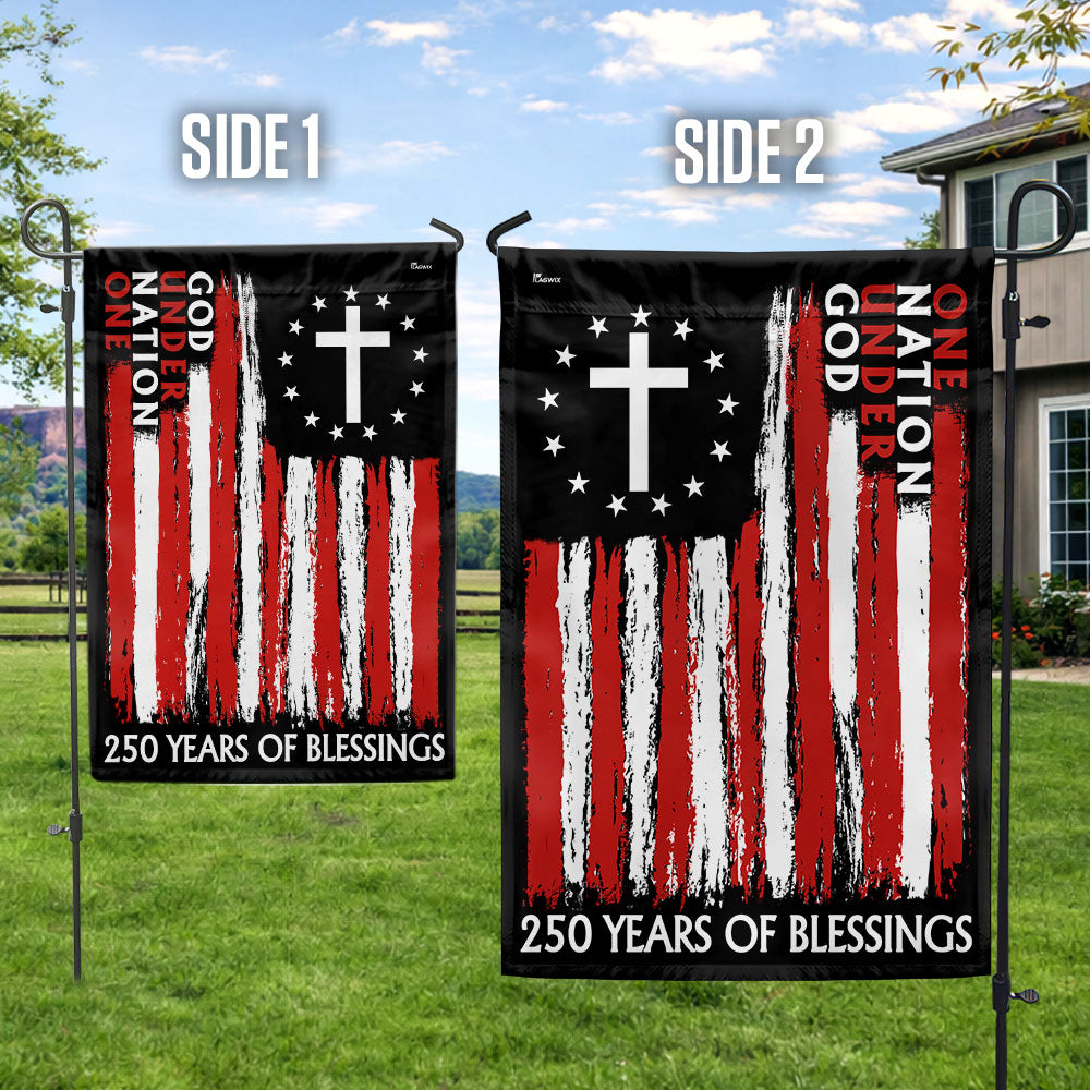 250 Years of Blessings One Nation Under God Christian Cross Vintage US Flag