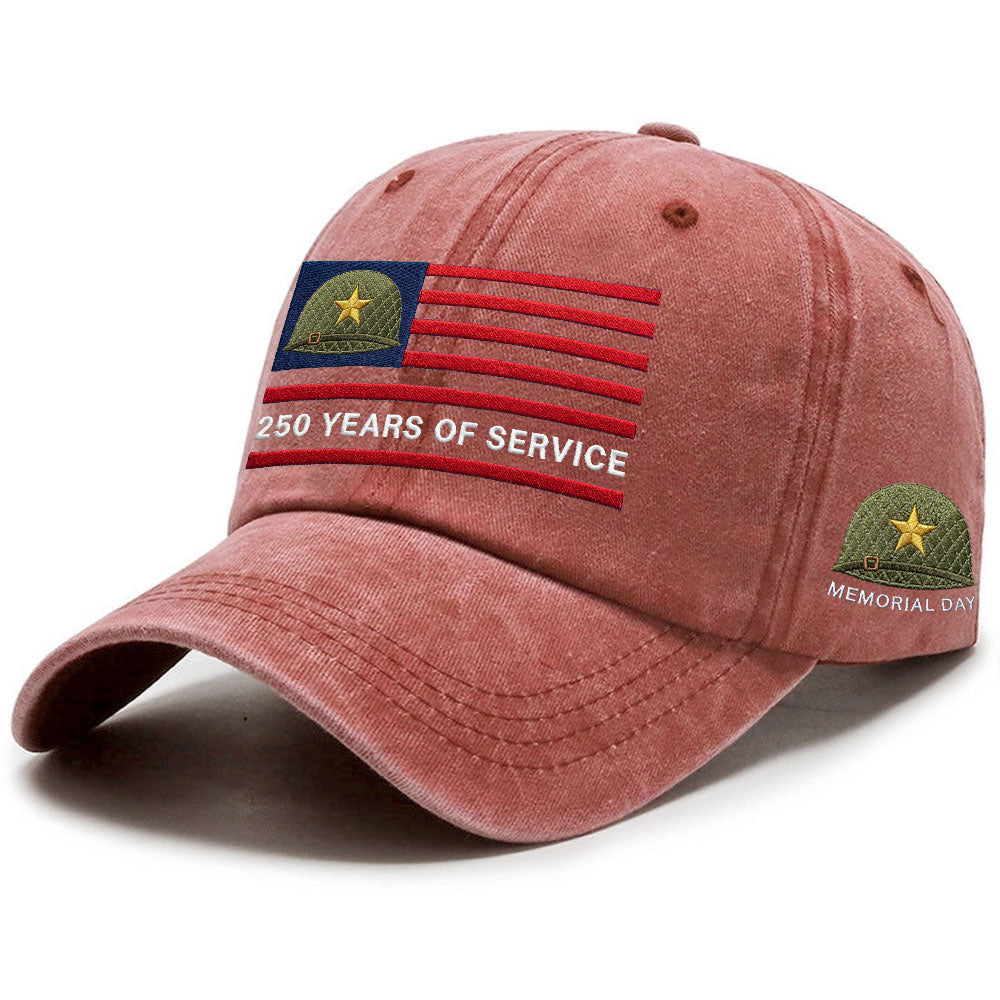 Memorial Day Washed Cap, 250 Years of Service Military Hat