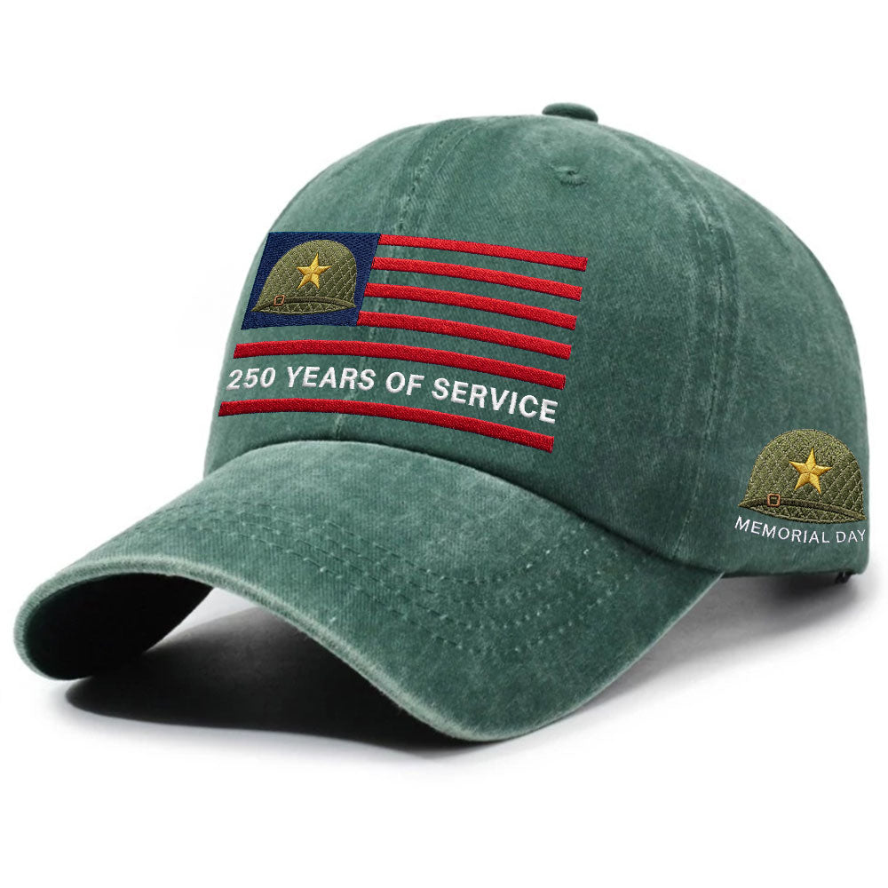 Memorial Day Washed Cap, 250 Years of Service Military Hat