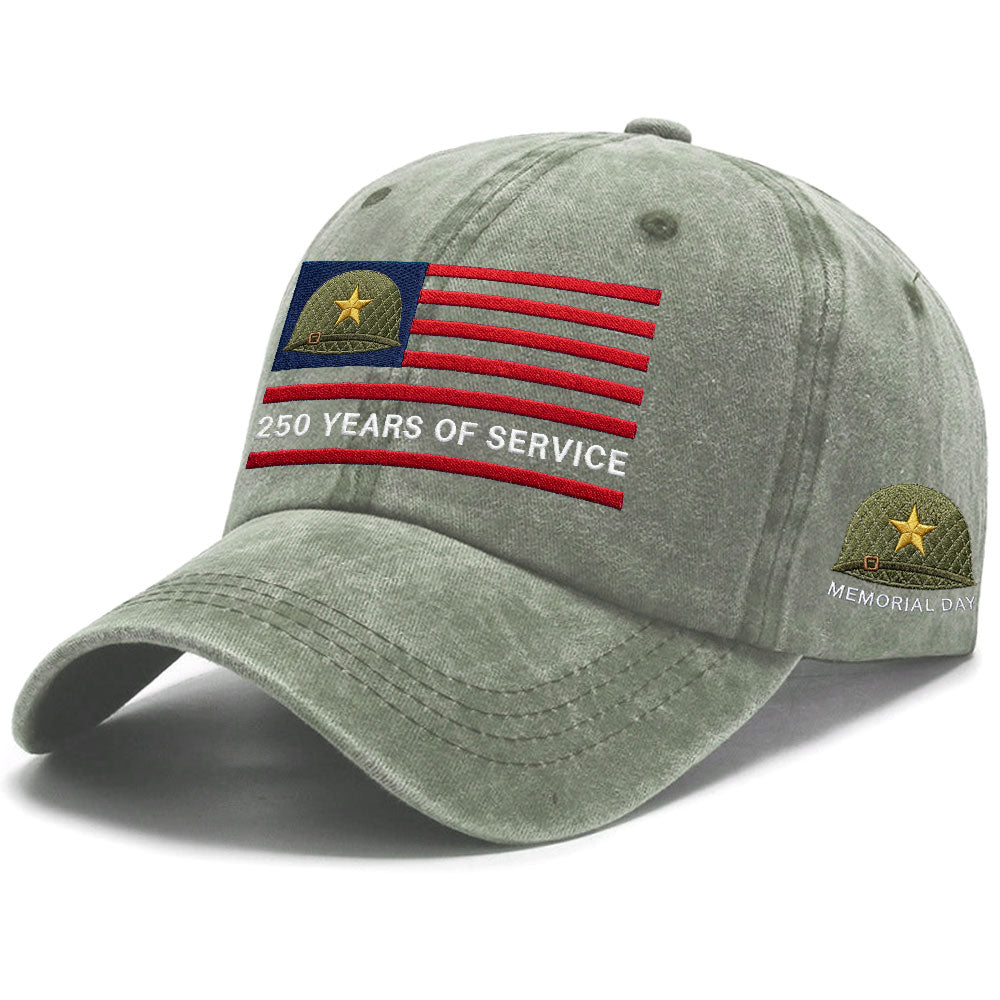 Memorial Day Washed Cap, 250 Years of Service Military Hat