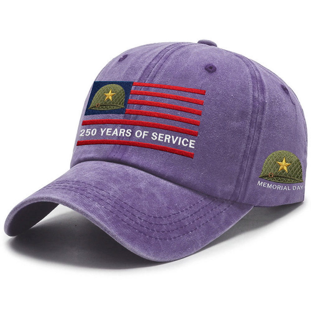 Memorial Day Washed Cap, 250 Years of Service Military Hat