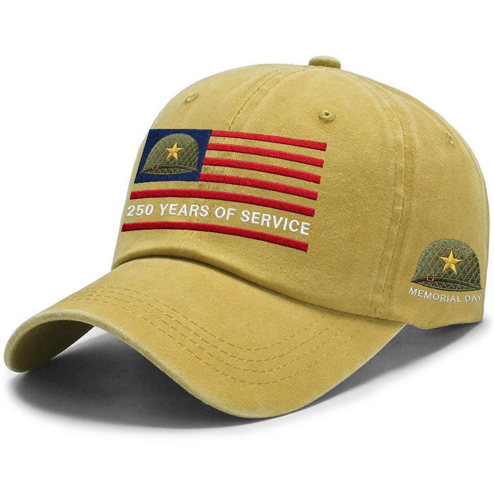 Memorial Day Washed Cap, 250 Years of Service Military Hat