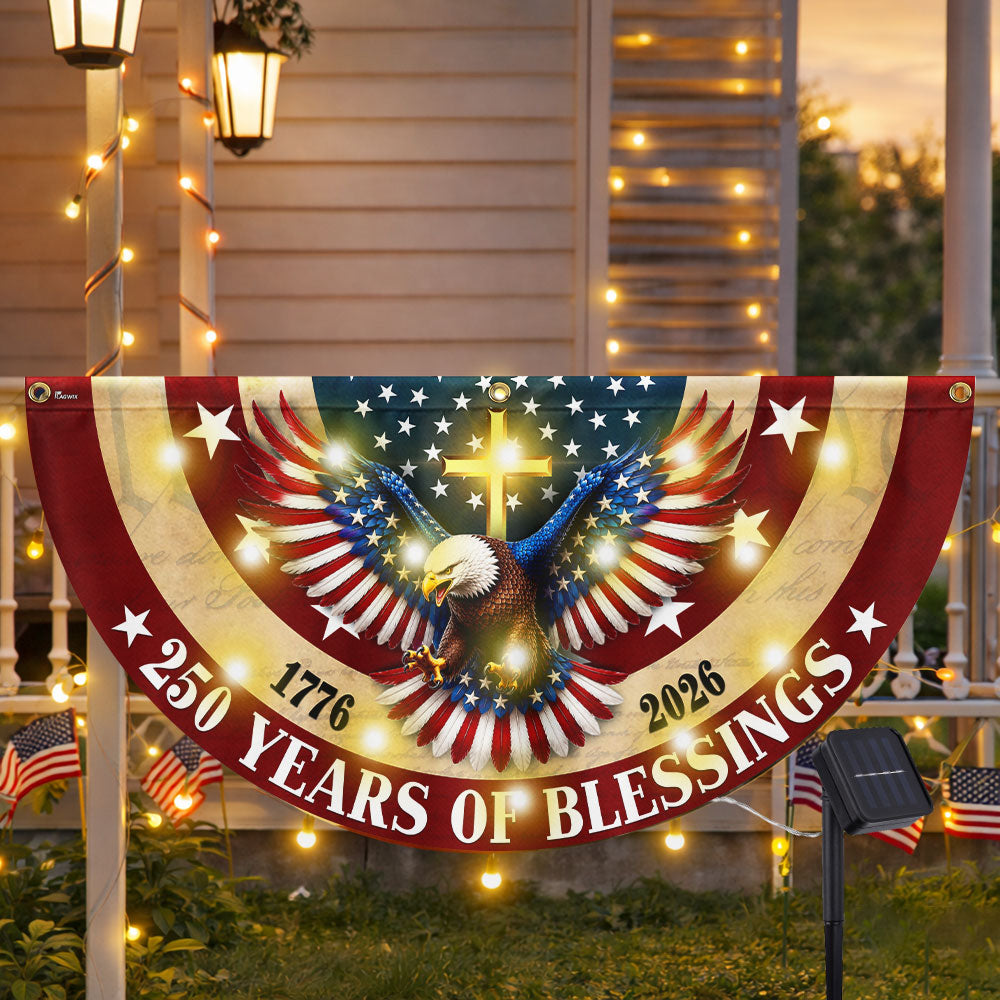 Christian Flag, 250 Years of Blessings Patriotic Eagle Cross Solar Led Fan Flag