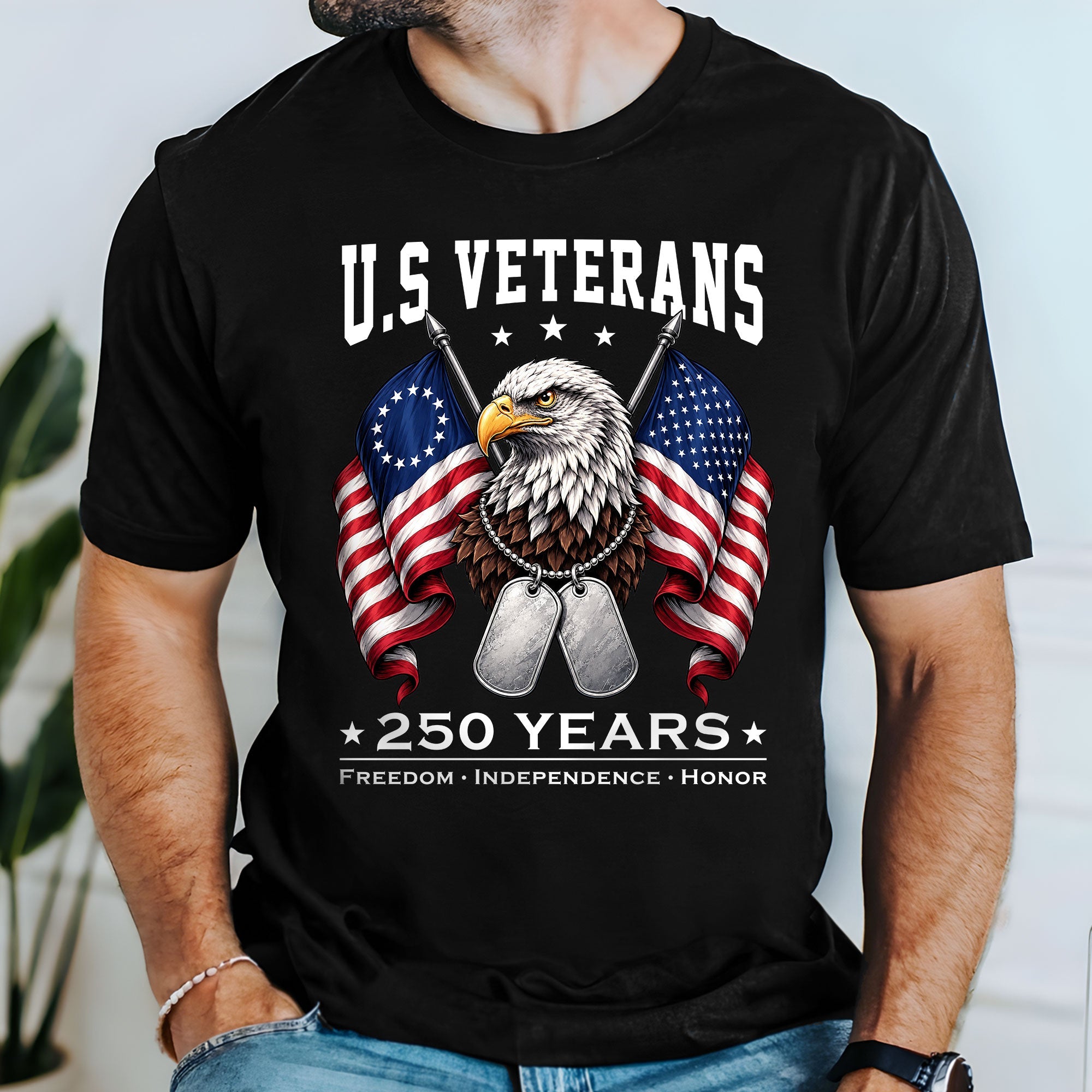 Patriotic T-shirt, 250 Years Freedom Independence Honor Eagle Betsy Ross Tee