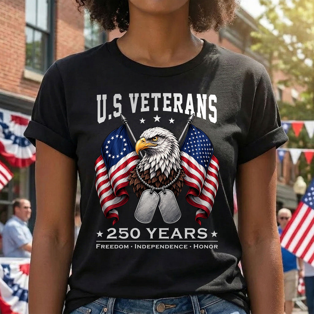 Patriotic T-shirt, 250 Years Freedom Independence Honor Eagle Betsy Ross Tee