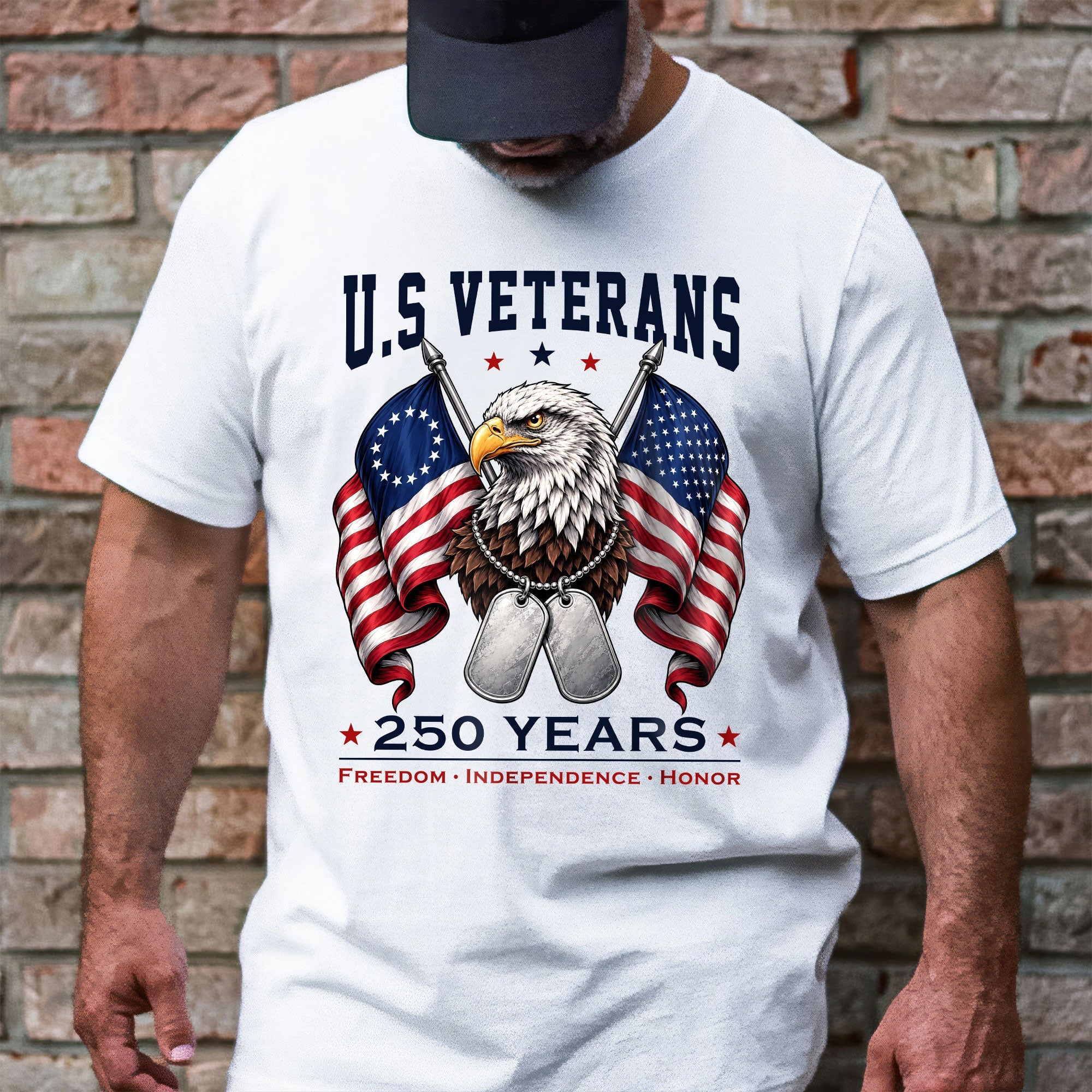 Patriotic T-shirt, 250 Years Freedom Independence Honor Eagle Betsy Ross Tee
