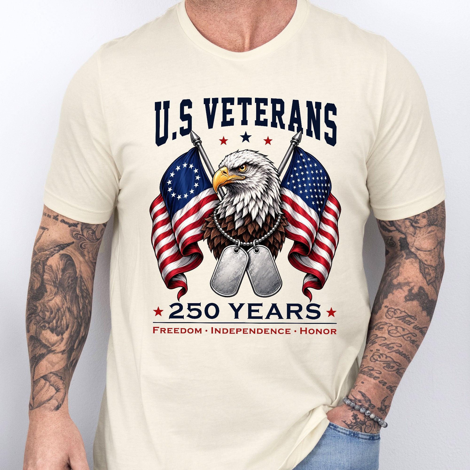 Patriotic T-shirt, 250 Years Freedom Independence Honor Eagle Betsy Ross Tee