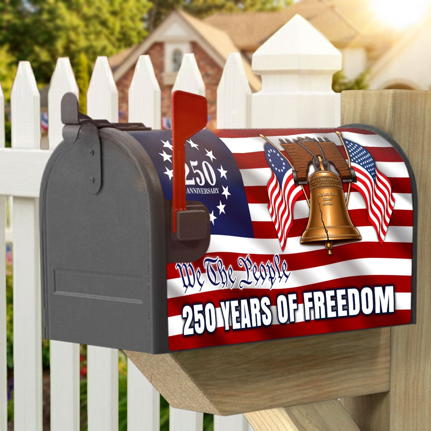 250 Years of Freedom Patriotic Liberty Bell Betsy Ross Flag Mailbox Cover