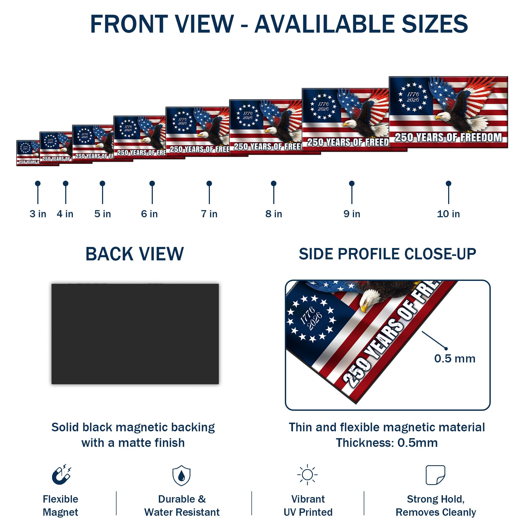 250 Years of Freedom Betsy Ross Flag 1776 2026 Eagle Car Magnet