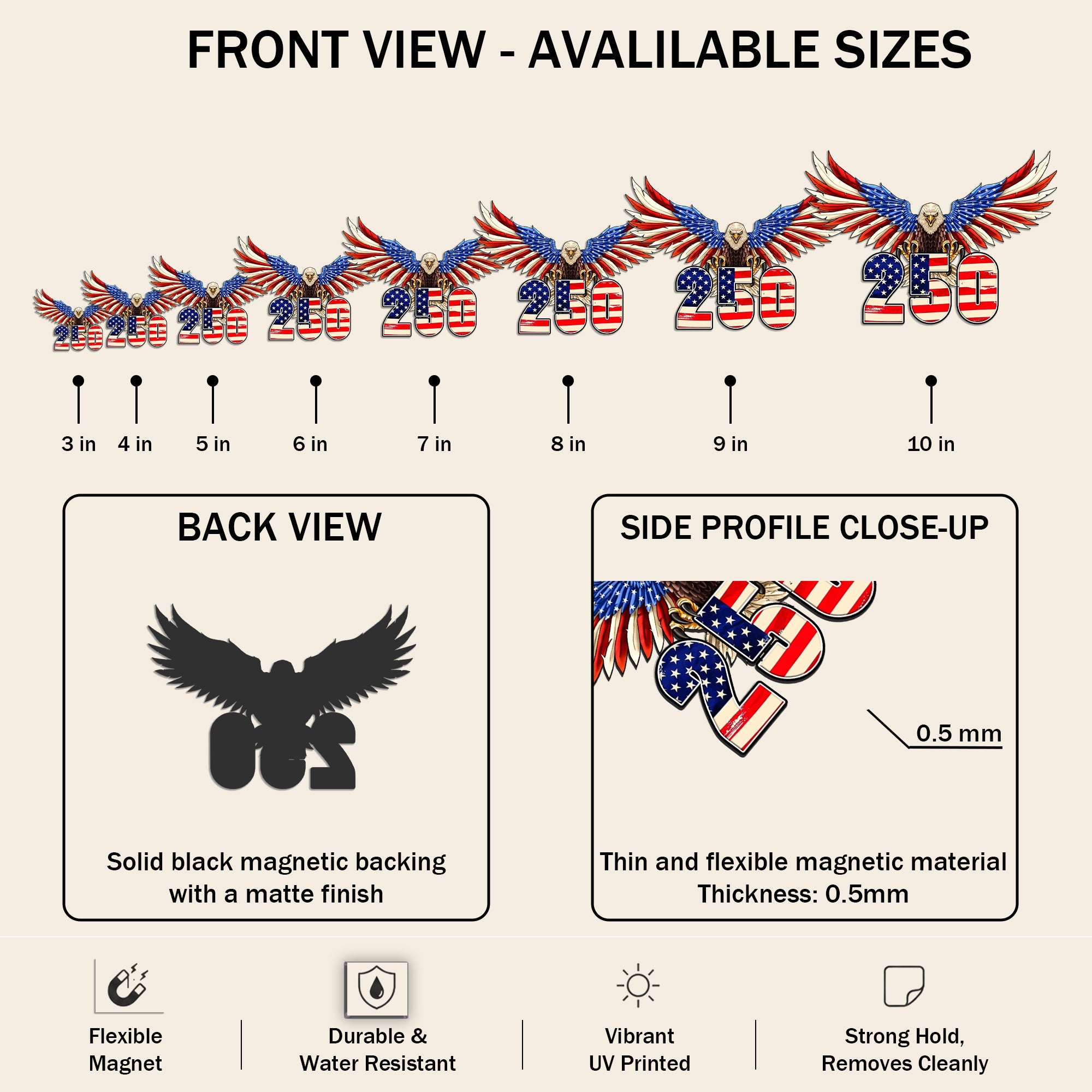 250th Anniversary Patriotic Eagle USA Vehicle Magnet for Car