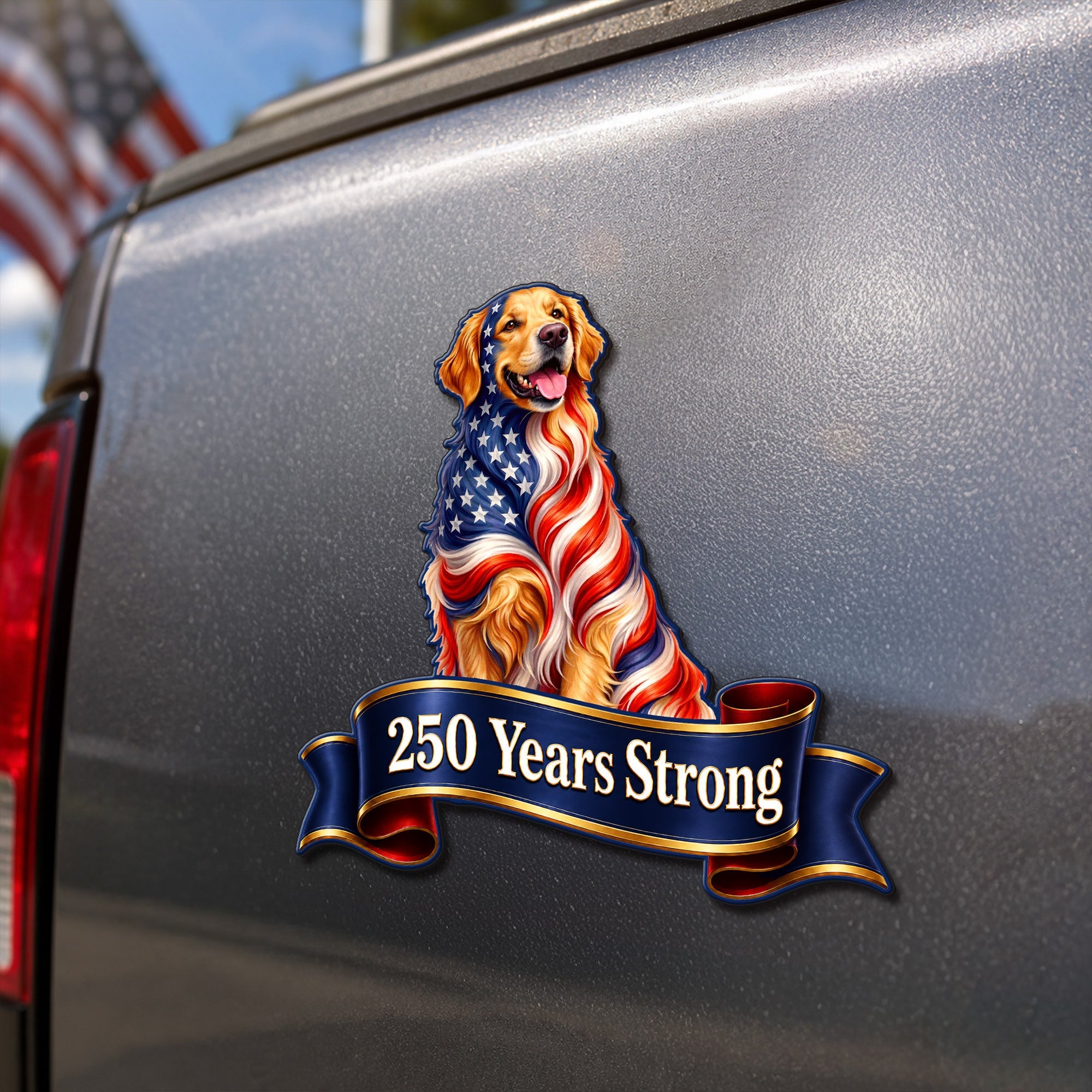 250 Years Strong Patriotic Golden Retriever Car Magnet for Dog Lovers