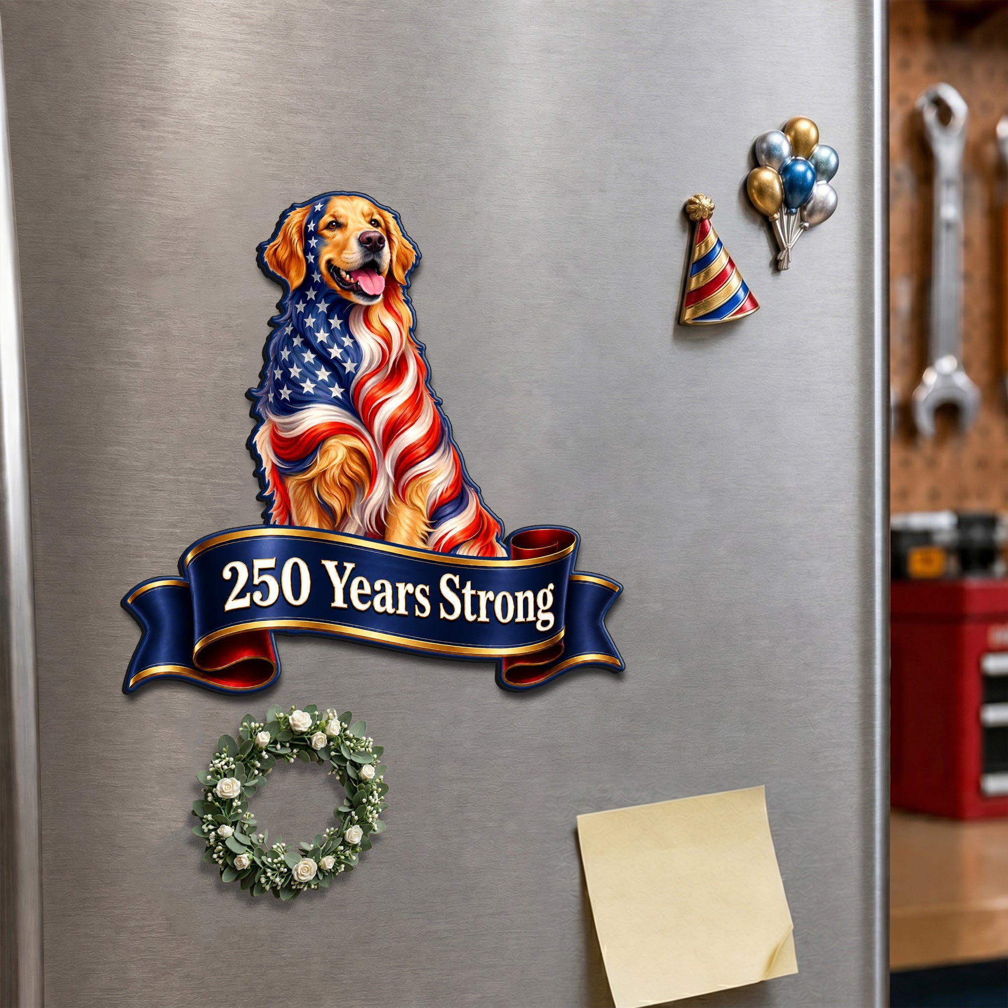 250 Years Strong Patriotic Golden Retriever Car Magnet for Dog Lovers