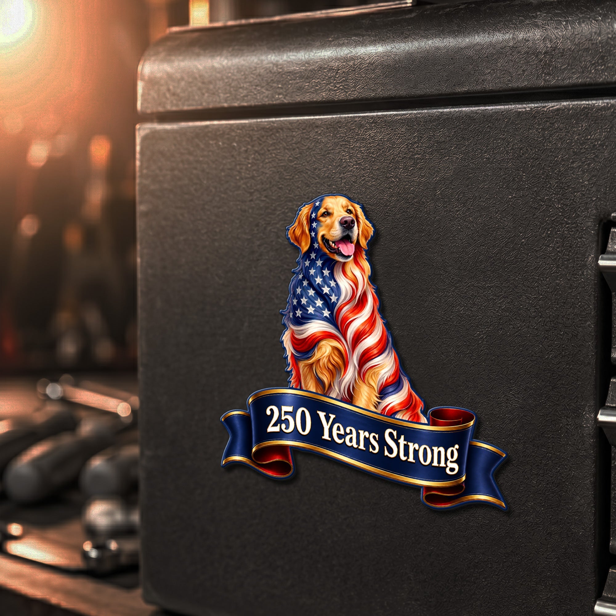 250 Years Strong Patriotic Golden Retriever Car Magnet for Dog Lovers